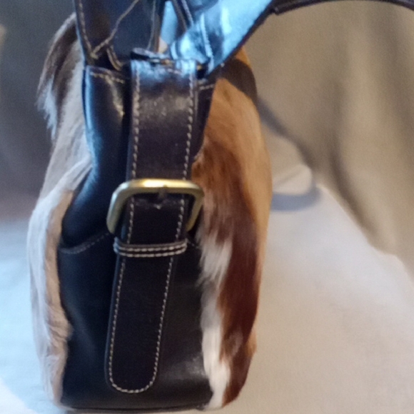 Elegant NUBUCK FUR / Leather Brown and Black Women's Shoulder Bag Like New - Picture 5 of 15